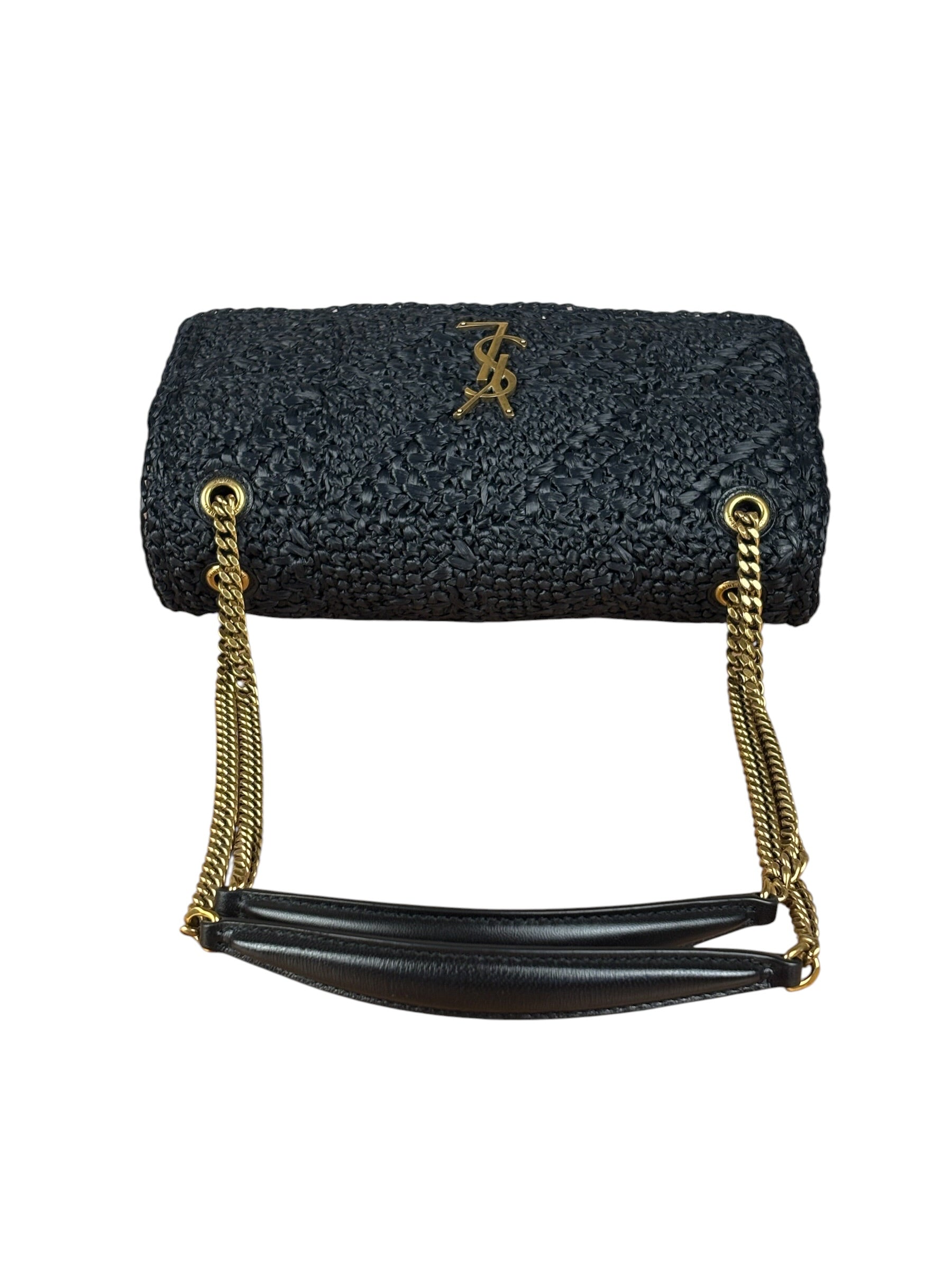 YSL Black Raffia Leather Trim Jamie Chain Shoulder Bag