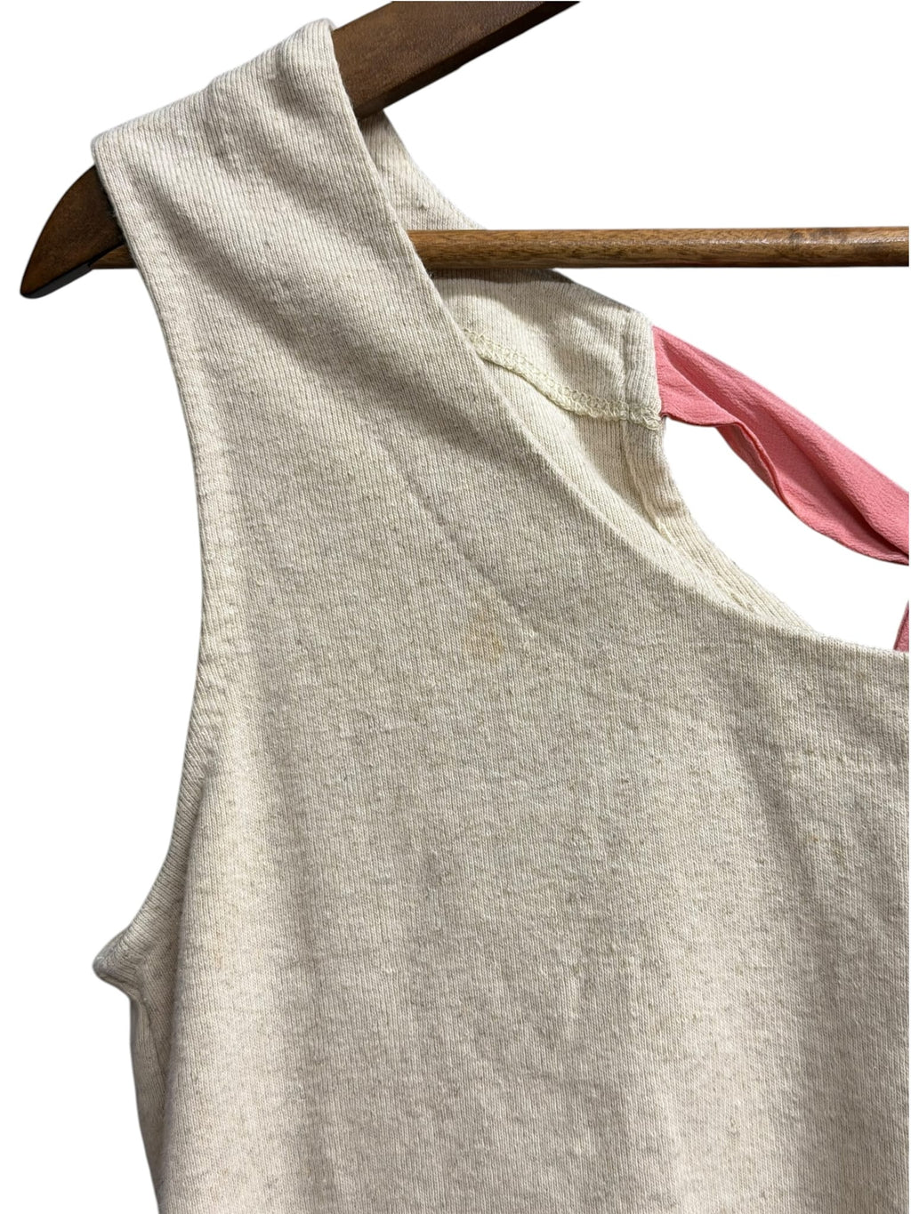 Miu Miu Pink/Beige Cotton Blend Ribbon Back Top
