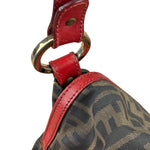 Fendi Beige/Red Leather Trim Zucca Chef Flap Bag