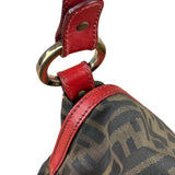 Fendi Beige/Red Leather Trim Zucca Chef Flap Bag