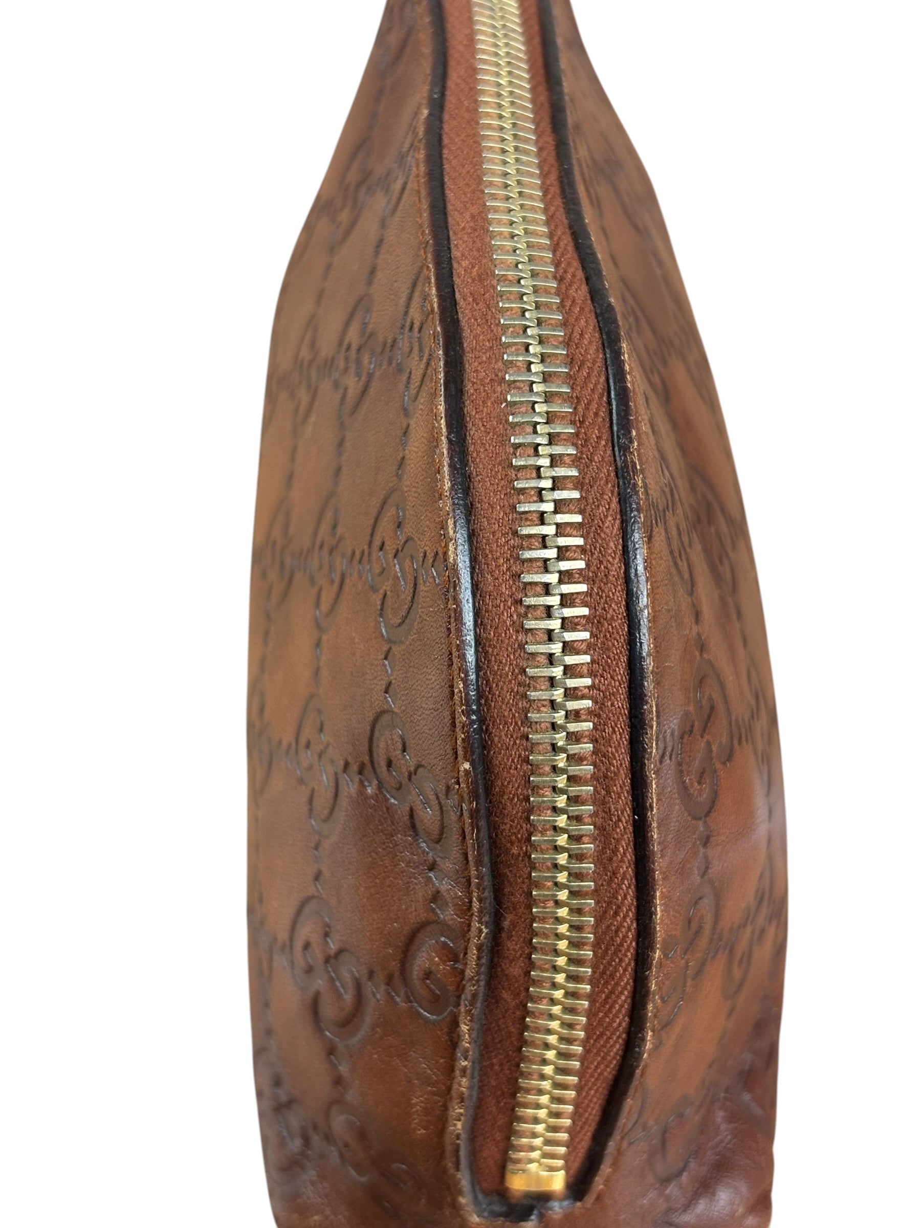Gucci Vintage Brown Leather GG Zip Pouch
