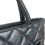 Chanel Vintage CC Black Quilted Caviar Leather Medallion Tote Bag 2002