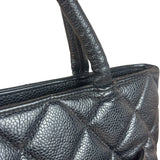 Chanel Vintage CC Black Quilted Caviar Leather Medallion Tote Bag 2002