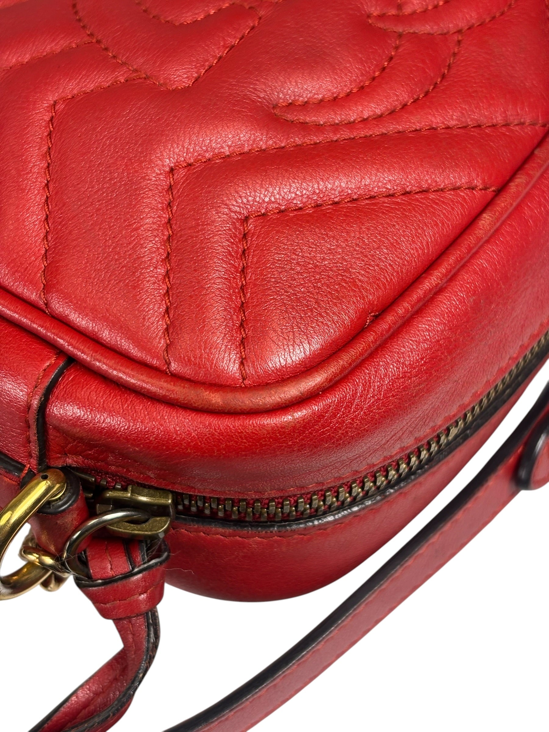 Gucci Red Leather Marmont Small Camera Bag