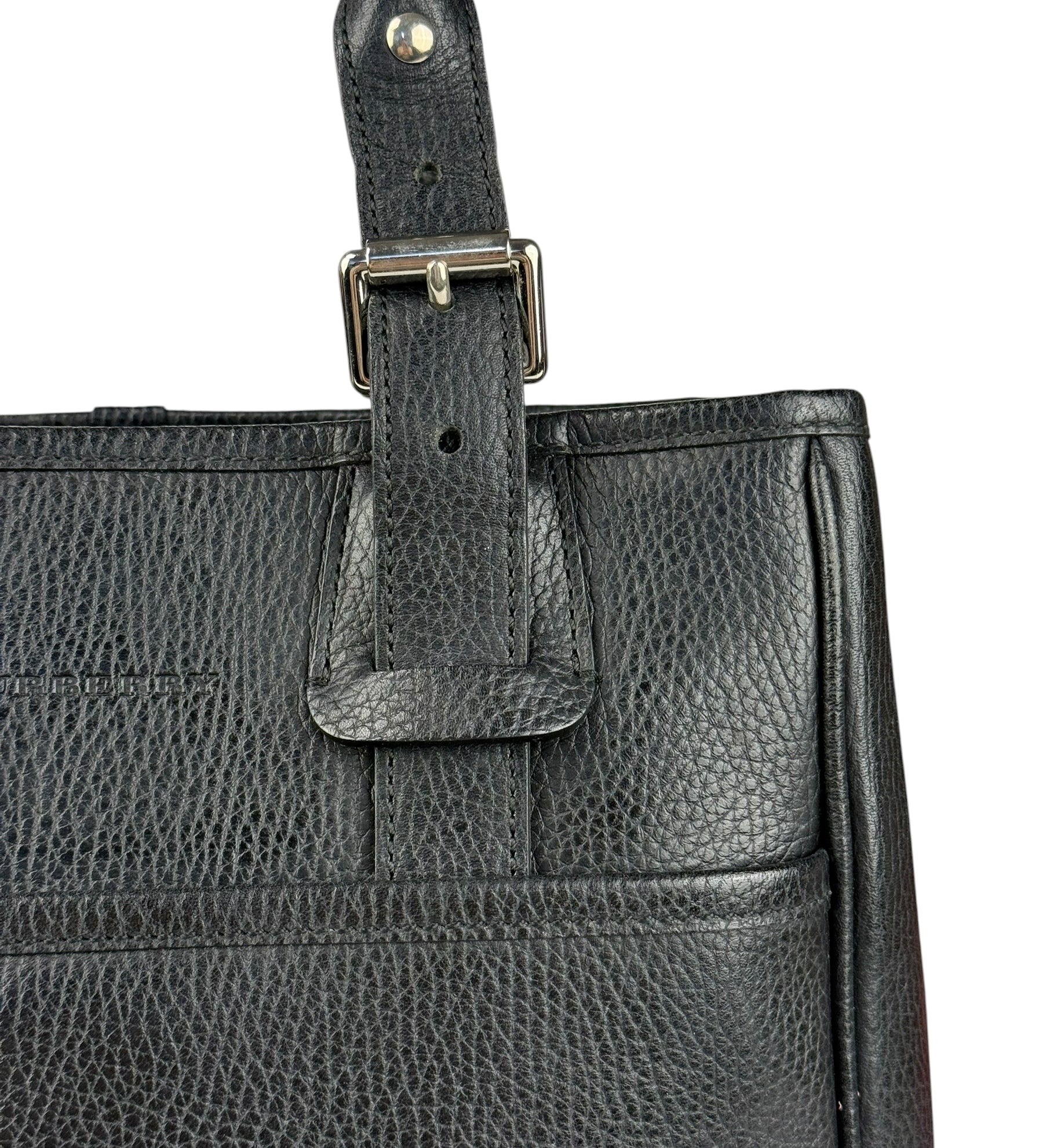 Burberry Black Pebbled Leather Tote Handbag