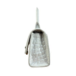 Balenciaga White Croc Embossed Nano Hourglass Bag