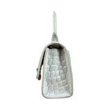 Balenciaga White Croc Embossed Nano Hourglass Bag