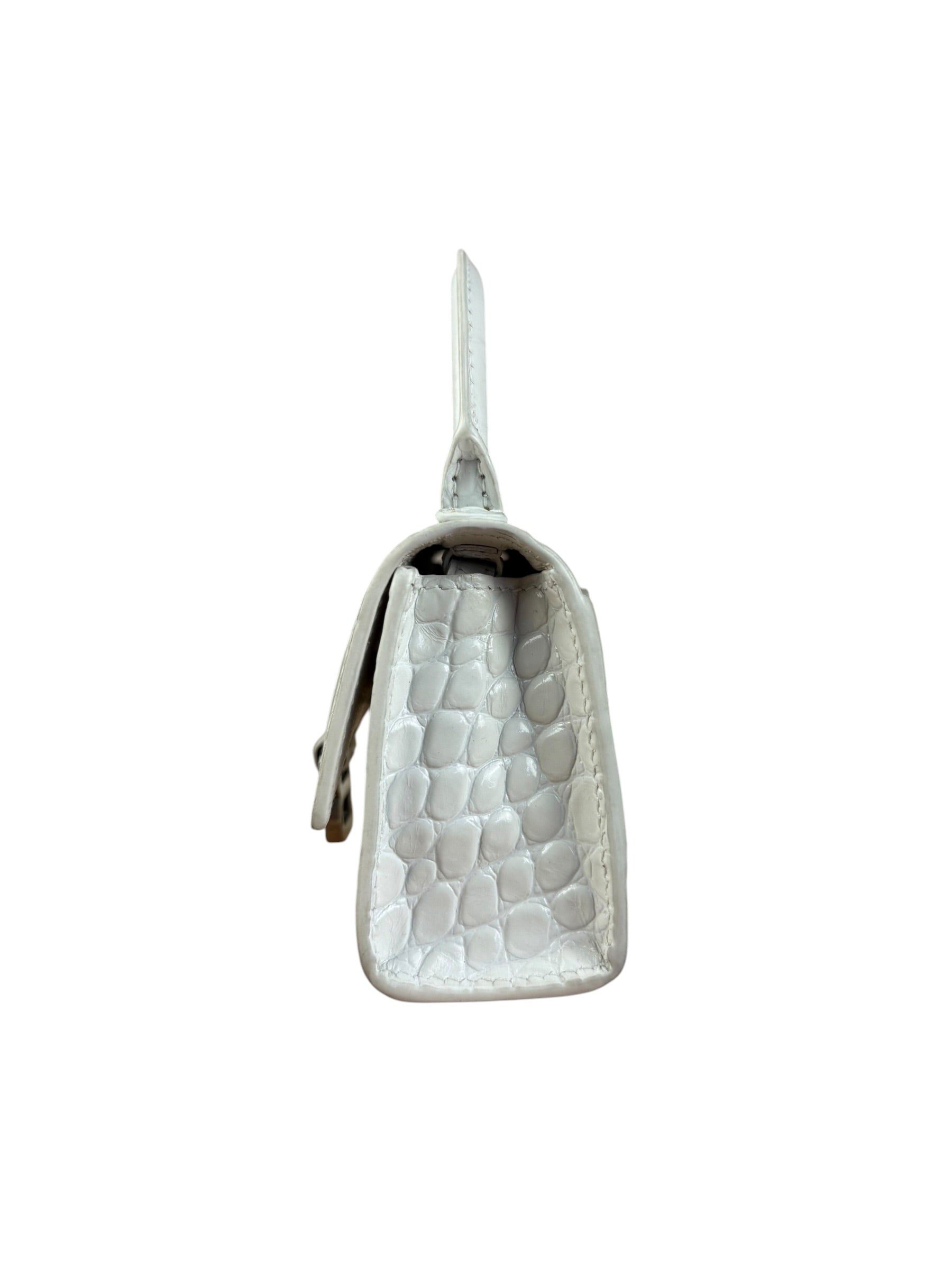 Balenciaga White Croc Embossed Nano Hourglass Bag