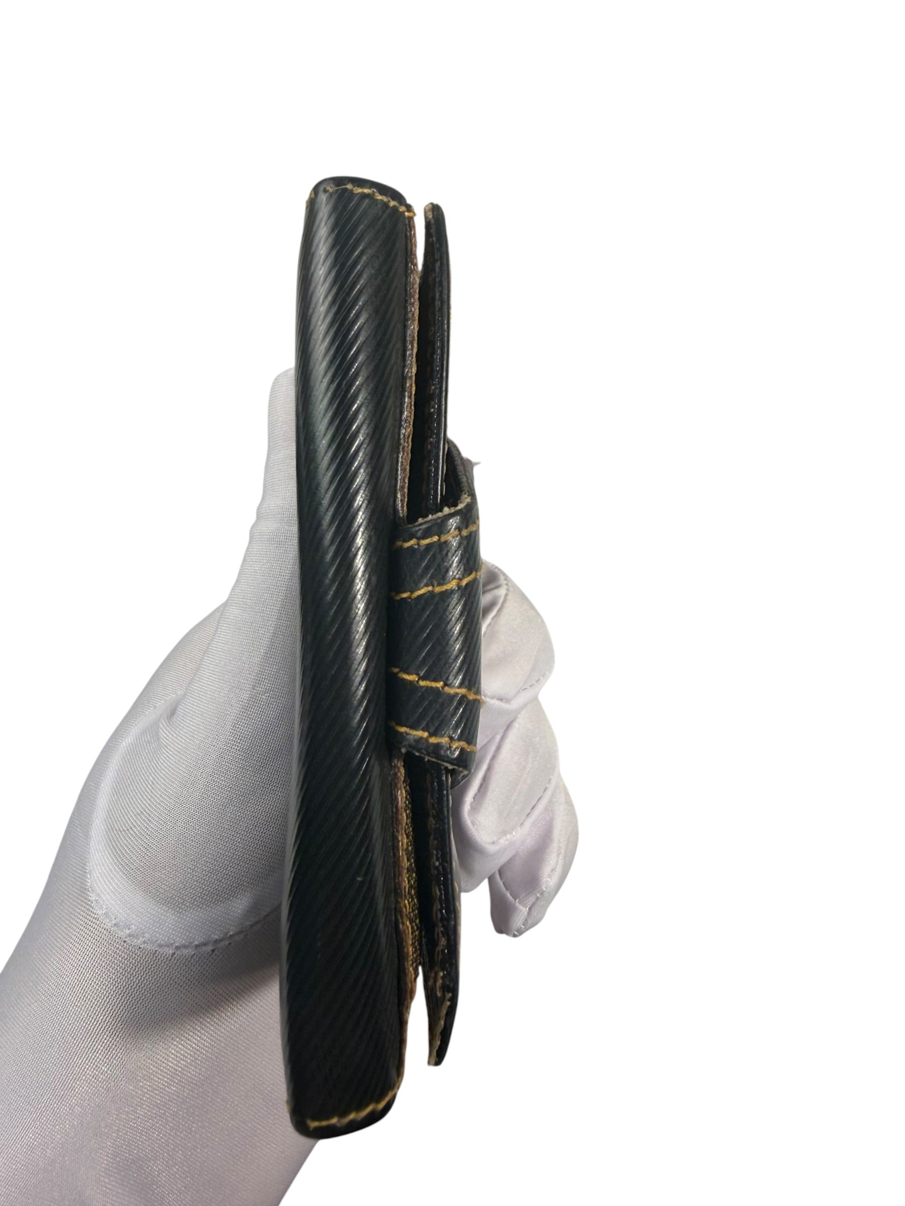 Fendi Black Patent Leather Coacted Canvas French Compact Wallet