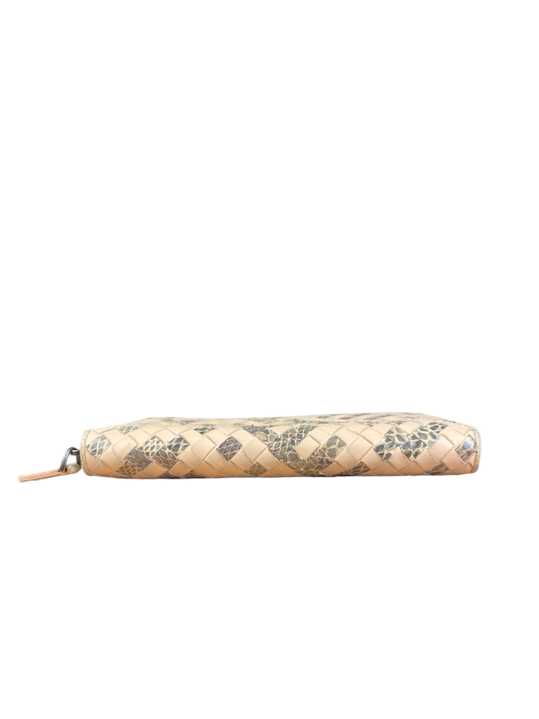 Bottega Veneta Pink Intreccio Snake Leather Long Wallet