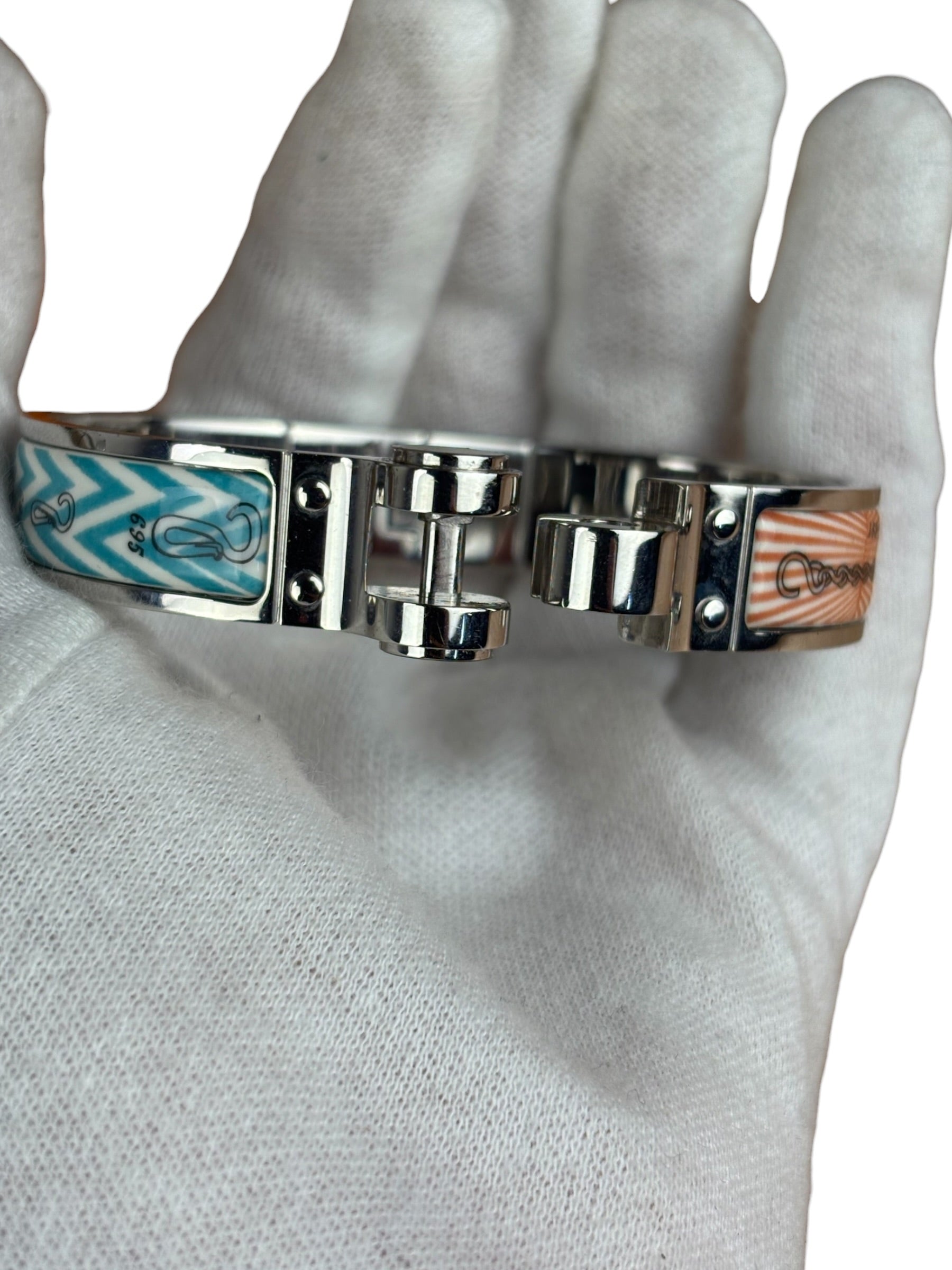 Hermes Palladium Plated Charniere Enamel Bangle PM