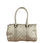 Gucci GG Beige Leather Trim Guccissima Small Boston Bag