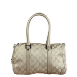 Gucci GG Beige Leather Trim Guccissima Small Boston Bag