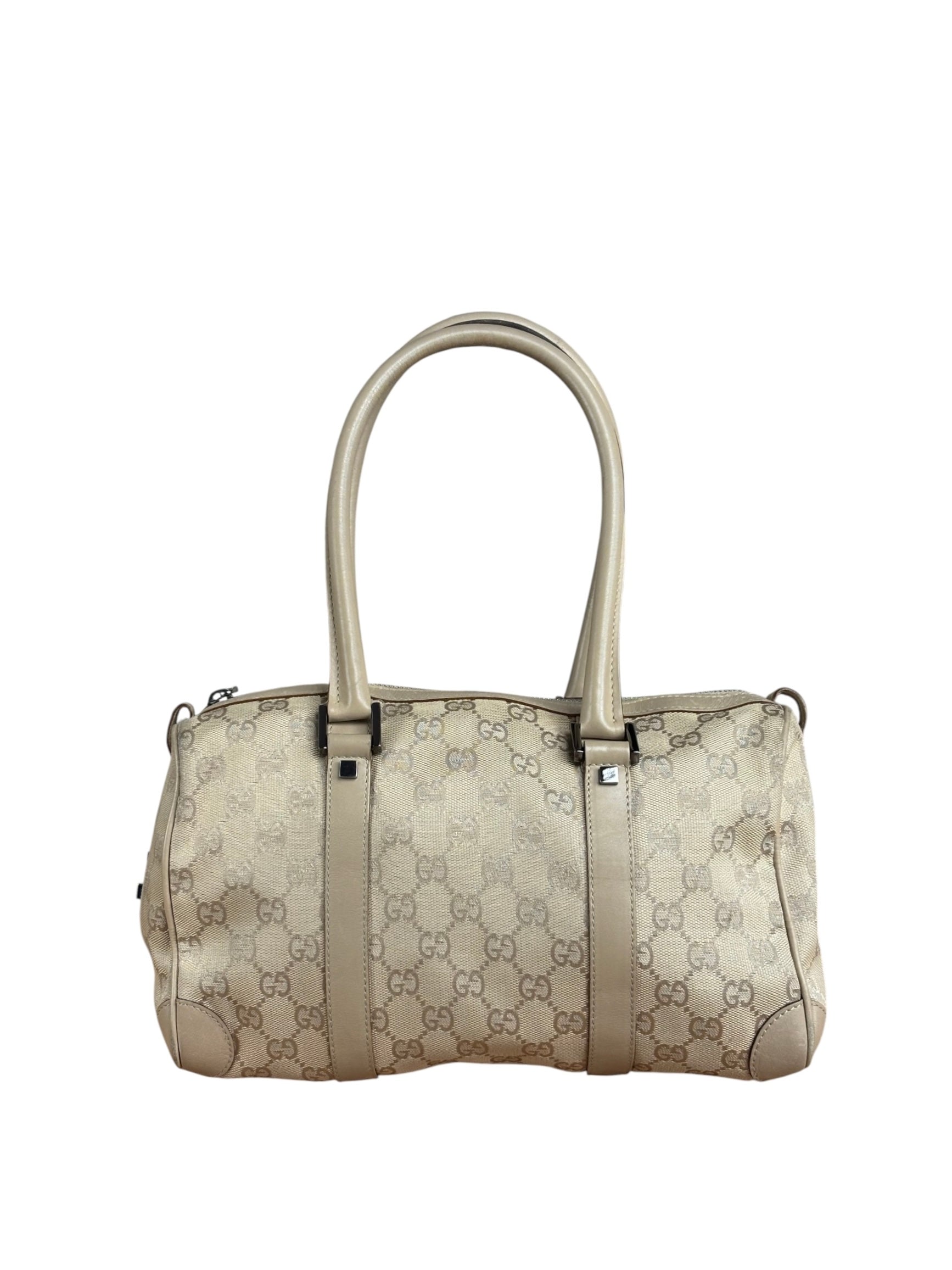 Gucci GG Beige Leather Trim Guccissima Small Boston Bag