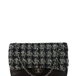 Chanel Black Tweed/Caviar Leather Houndstooth Double Flap Bag 2017
