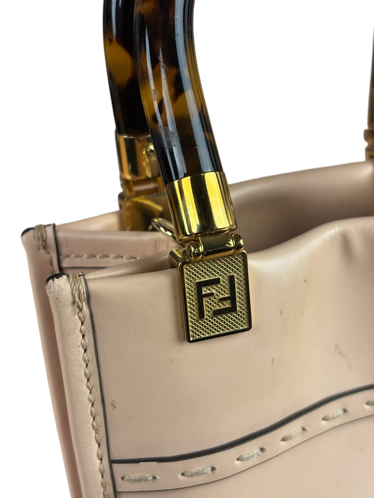 Fendi Light Peach Leather Nano Mini Sunshine Shopper Tote