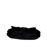 Fendi Black Leather Trim Plush Rabbit Fur Baguette