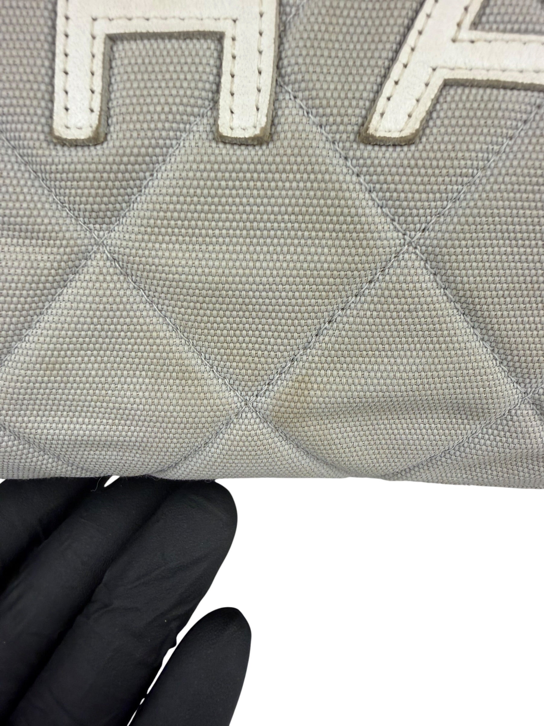 Chanel Vintage Grey Quilted Woven Sports Line Canvas Bowler Bag  2001