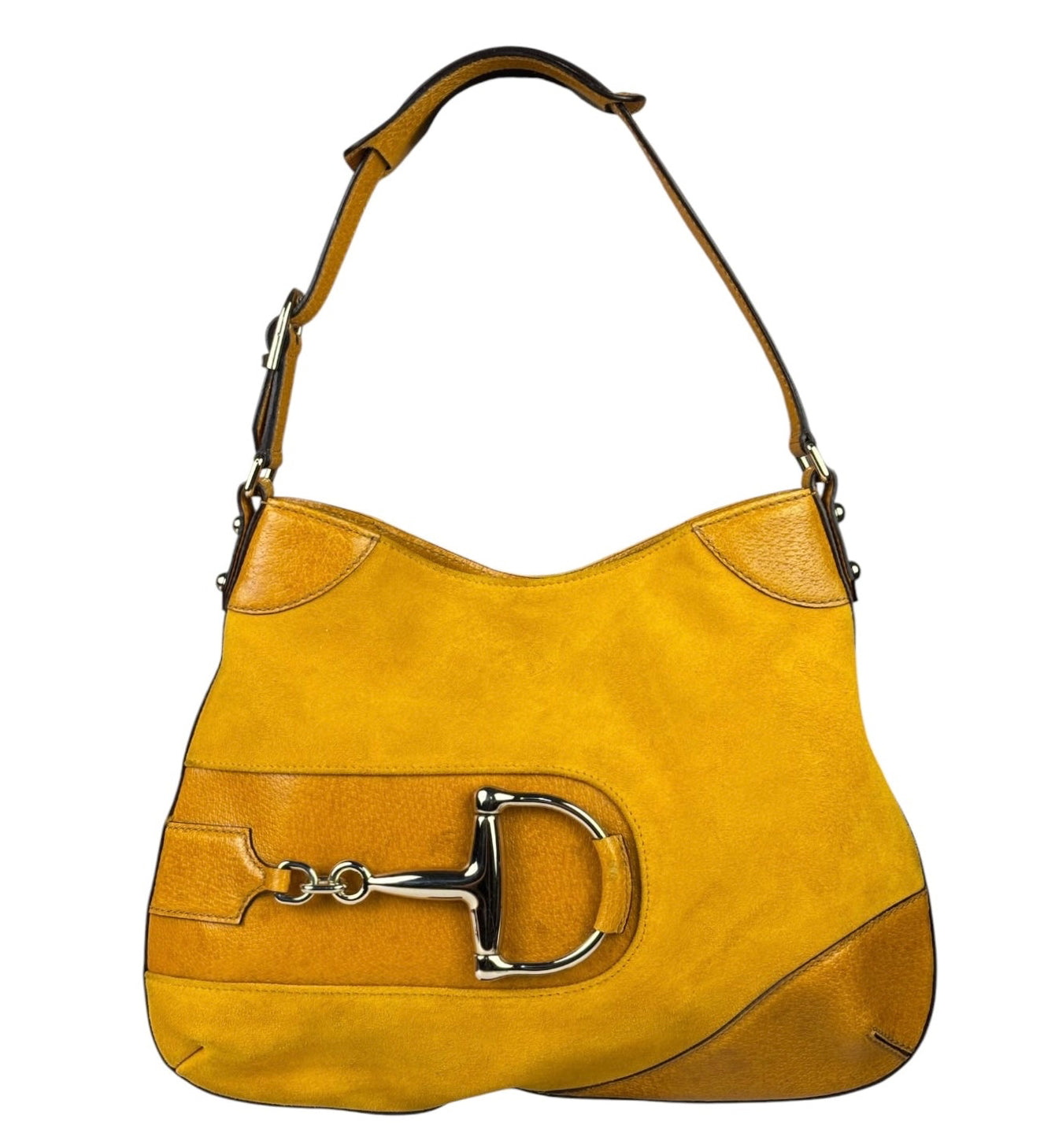 Gucci Mustard Yellow Suede/Leather Trim Hasler Horsebit Hobo Bag