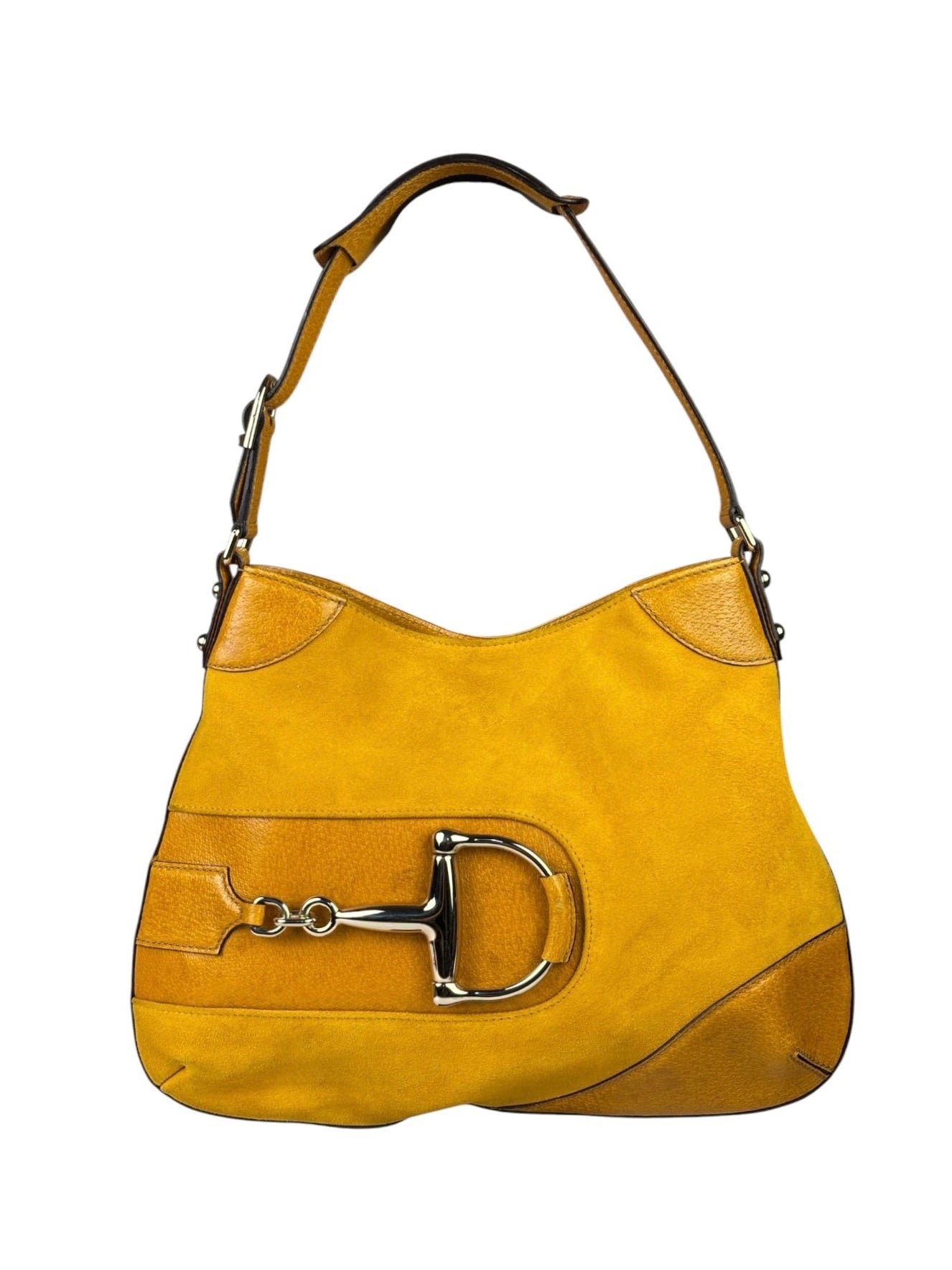 Gucci Mustard Yellow Suede/Leather Trim Hasler Horsebit Hobo Bag