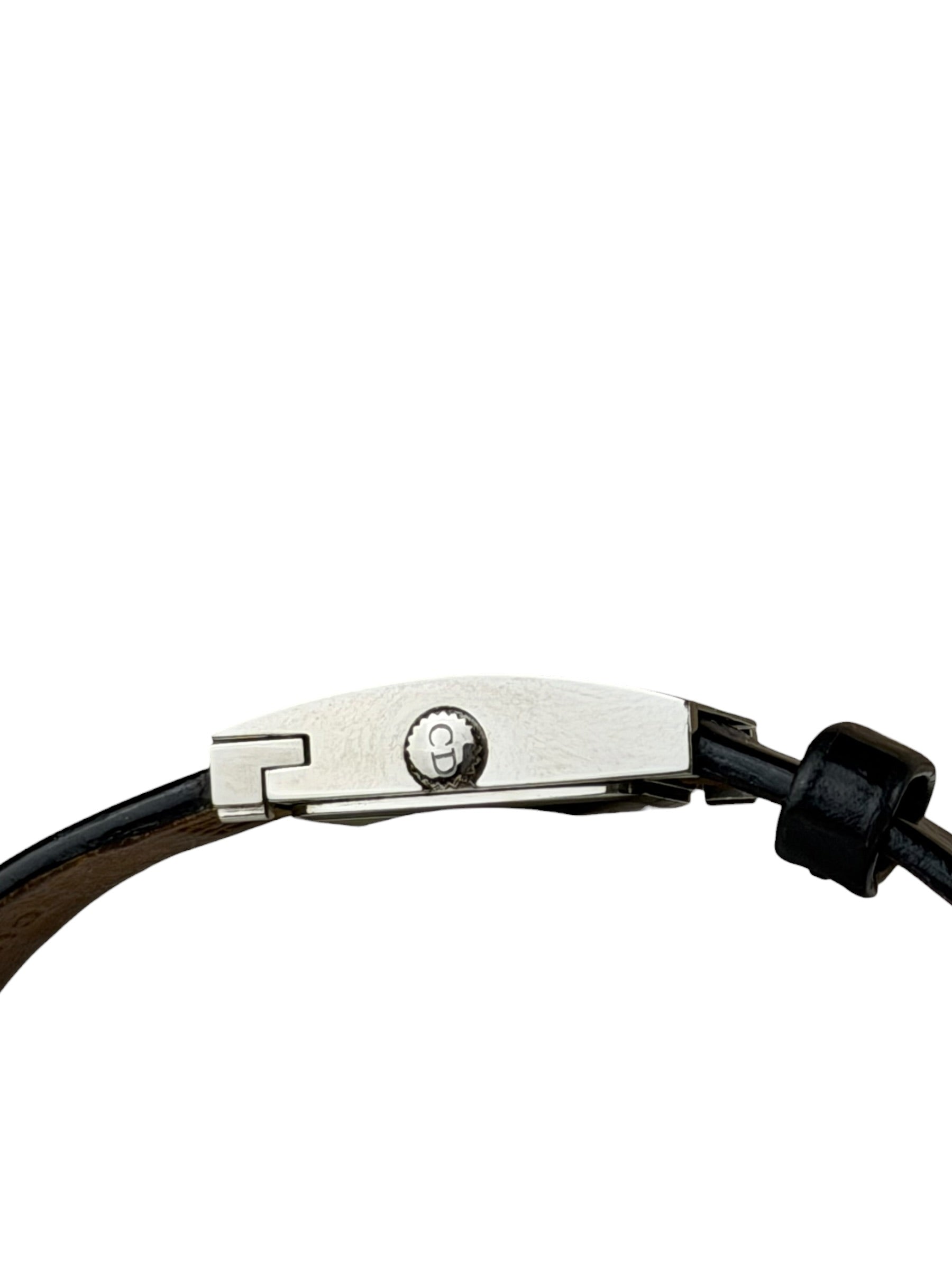 Dior Silver Dial Black Leather Strap D78-100
