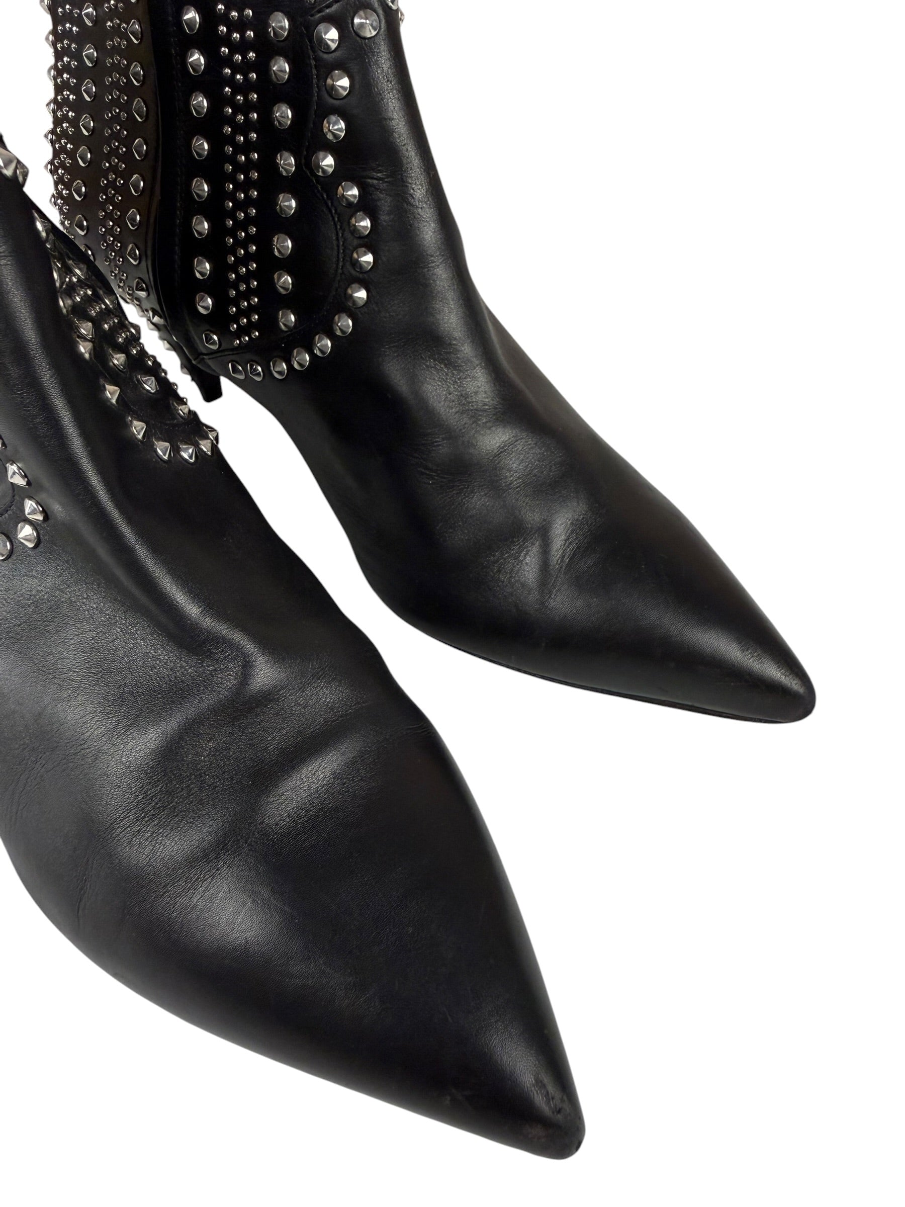 Saint Laurent Black Leather Studded Ankle Boots