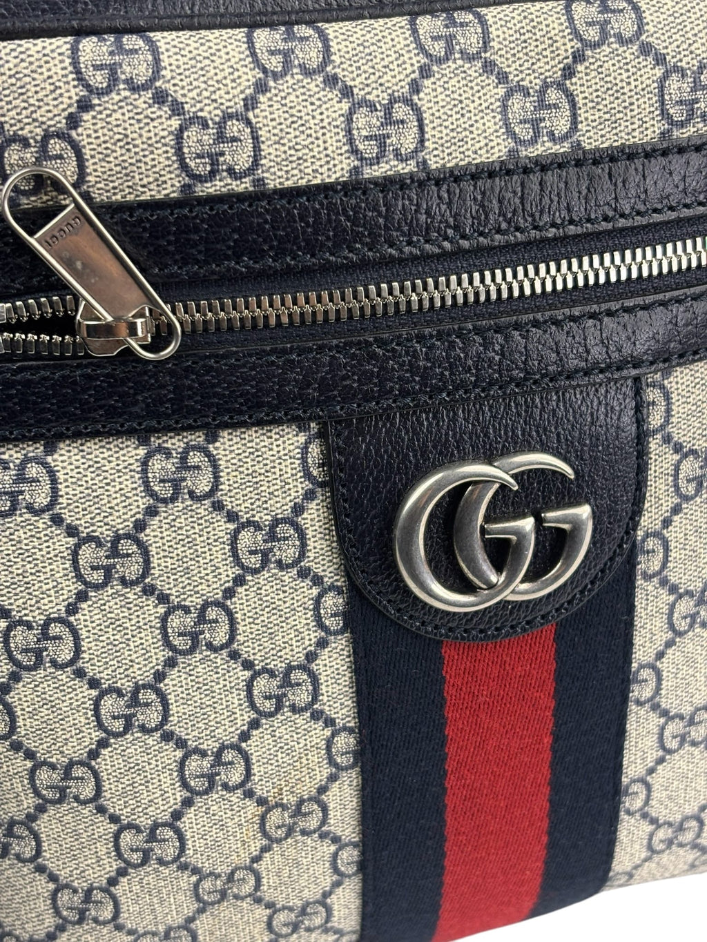 Gucci Navy Leather GG Supreme Ophidia Small Messenger Bag