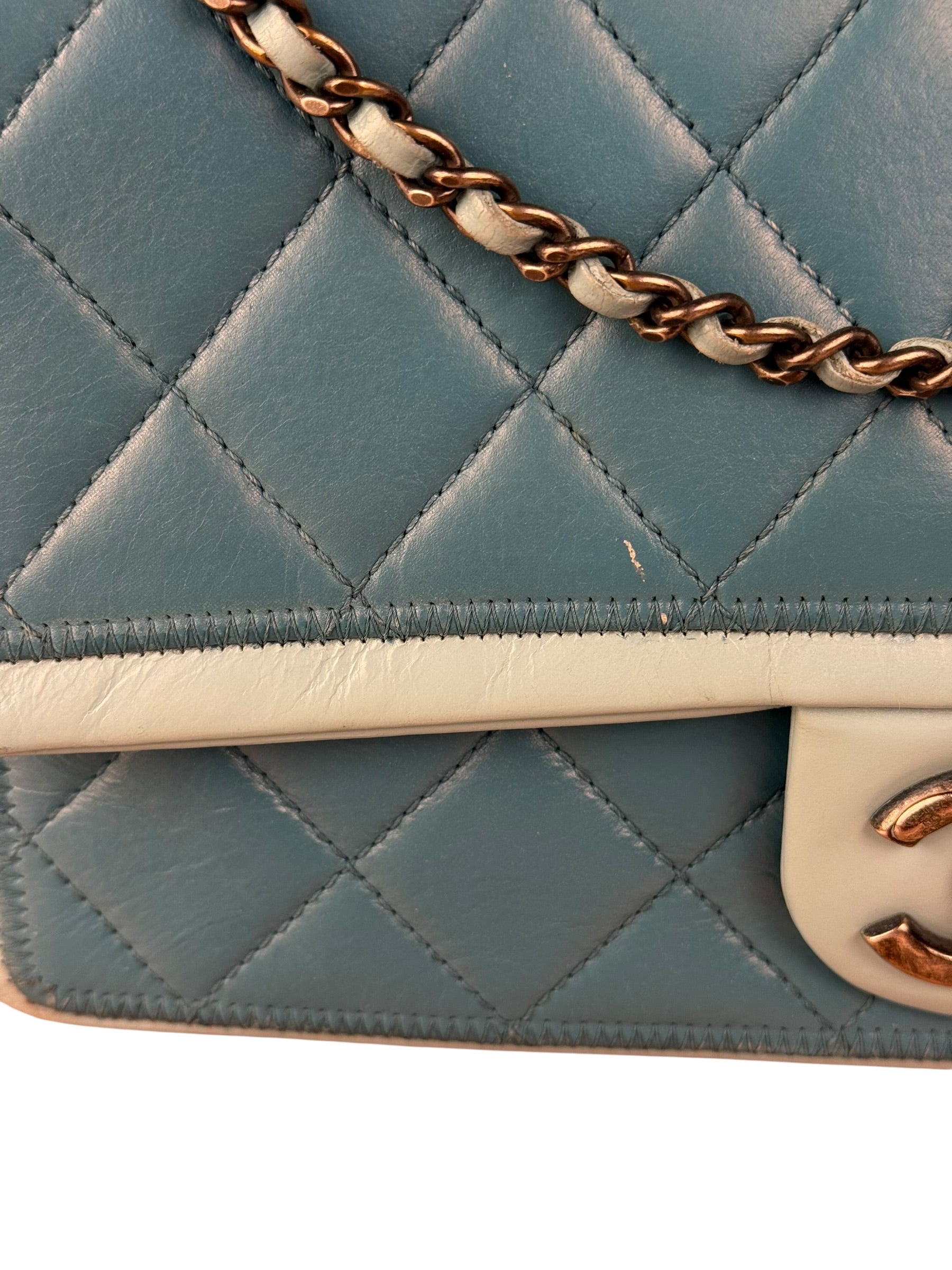 Chanel CC Two-Toned Blue Leather Flap Bag 2014