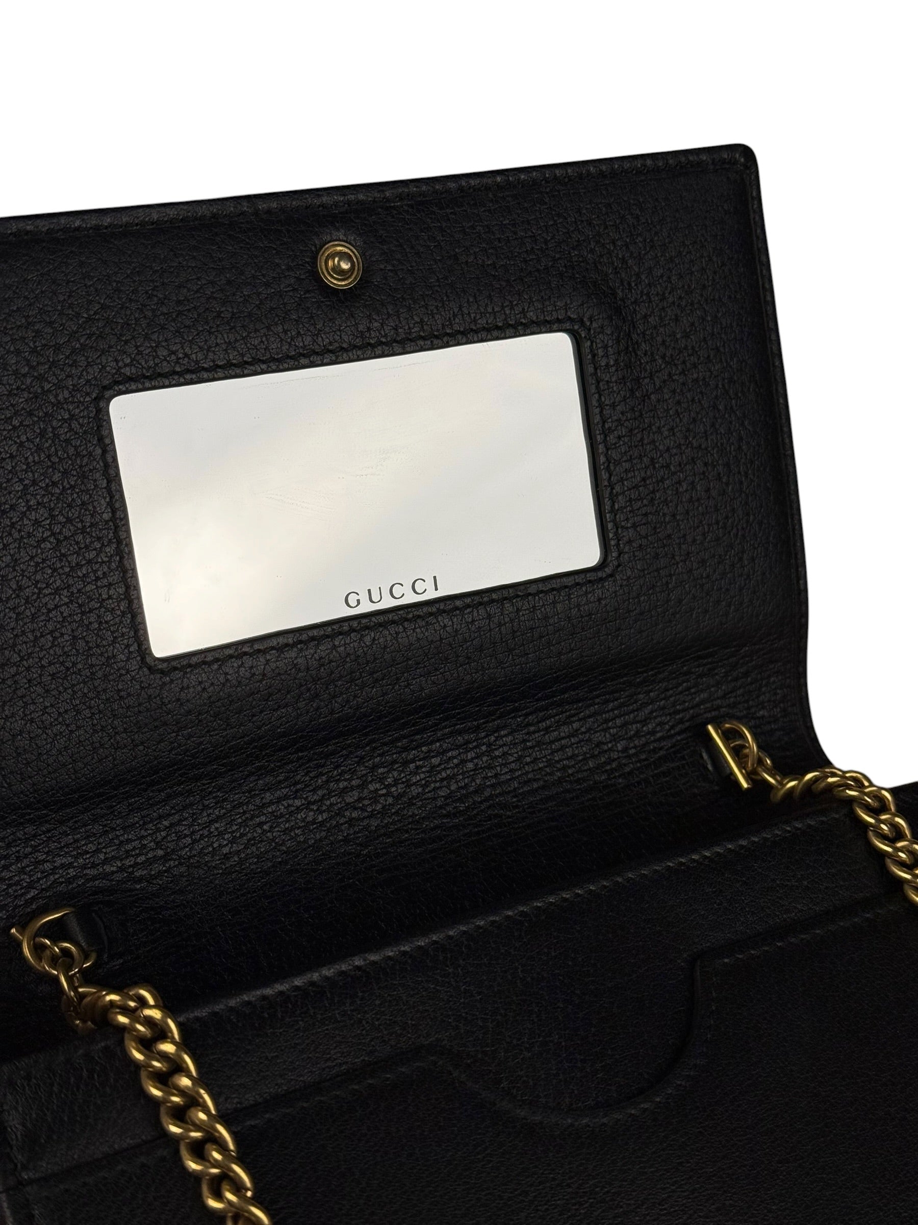 Gucci GG Crystal Embellished Black Leather Wallet on Chain Bag