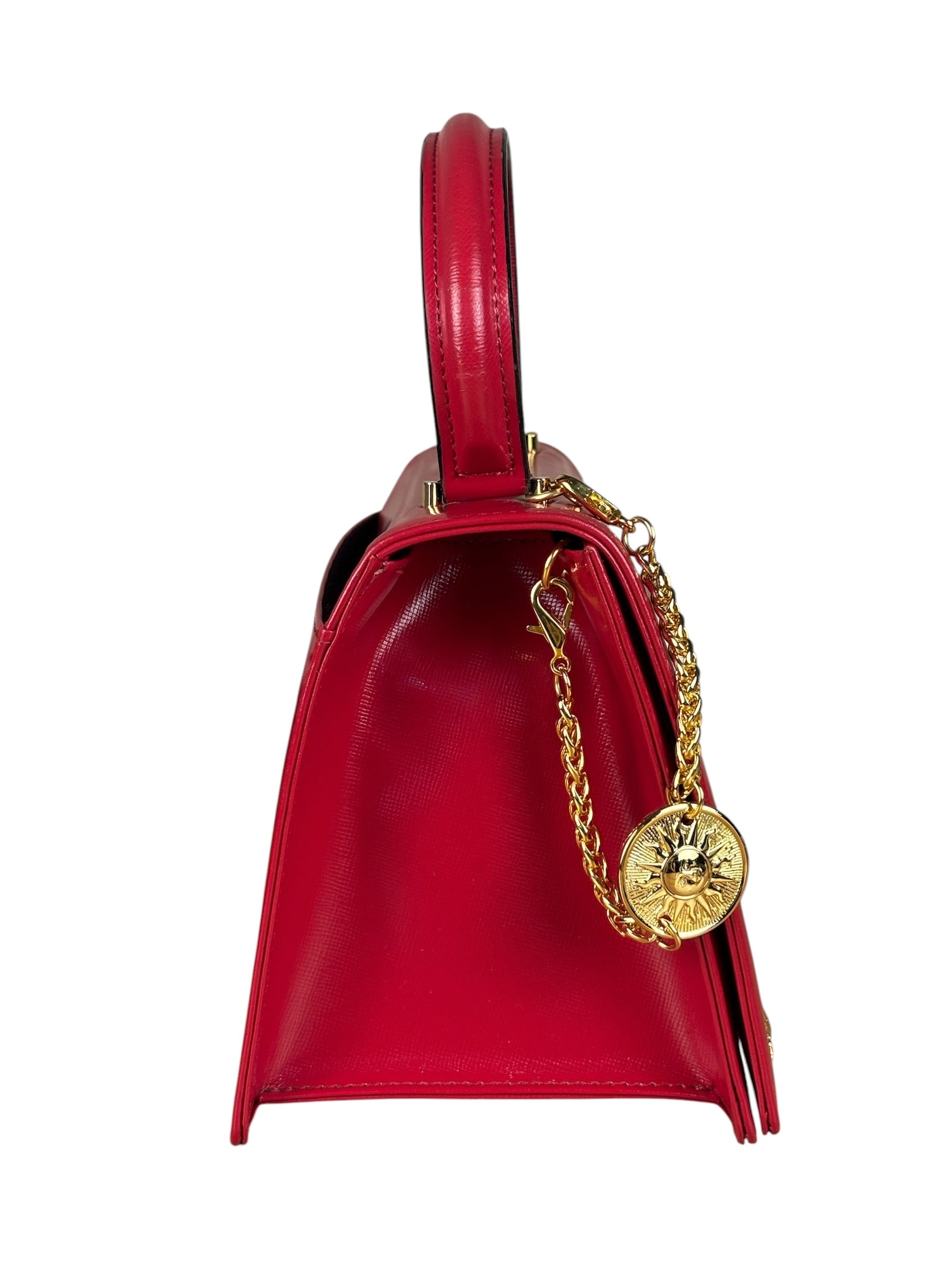 Versace Vintage Red Leather Top Handle Bag