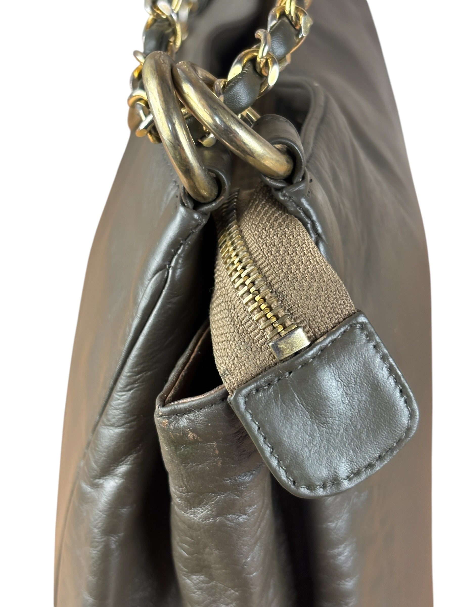 Chanel CC Grey Leather Chain Hobo Bag '89-'91