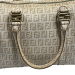 Fendi Beige Leather Trim Zucca Boston Bag