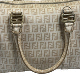 Fendi Beige Leather Trim Zucca Boston Bag