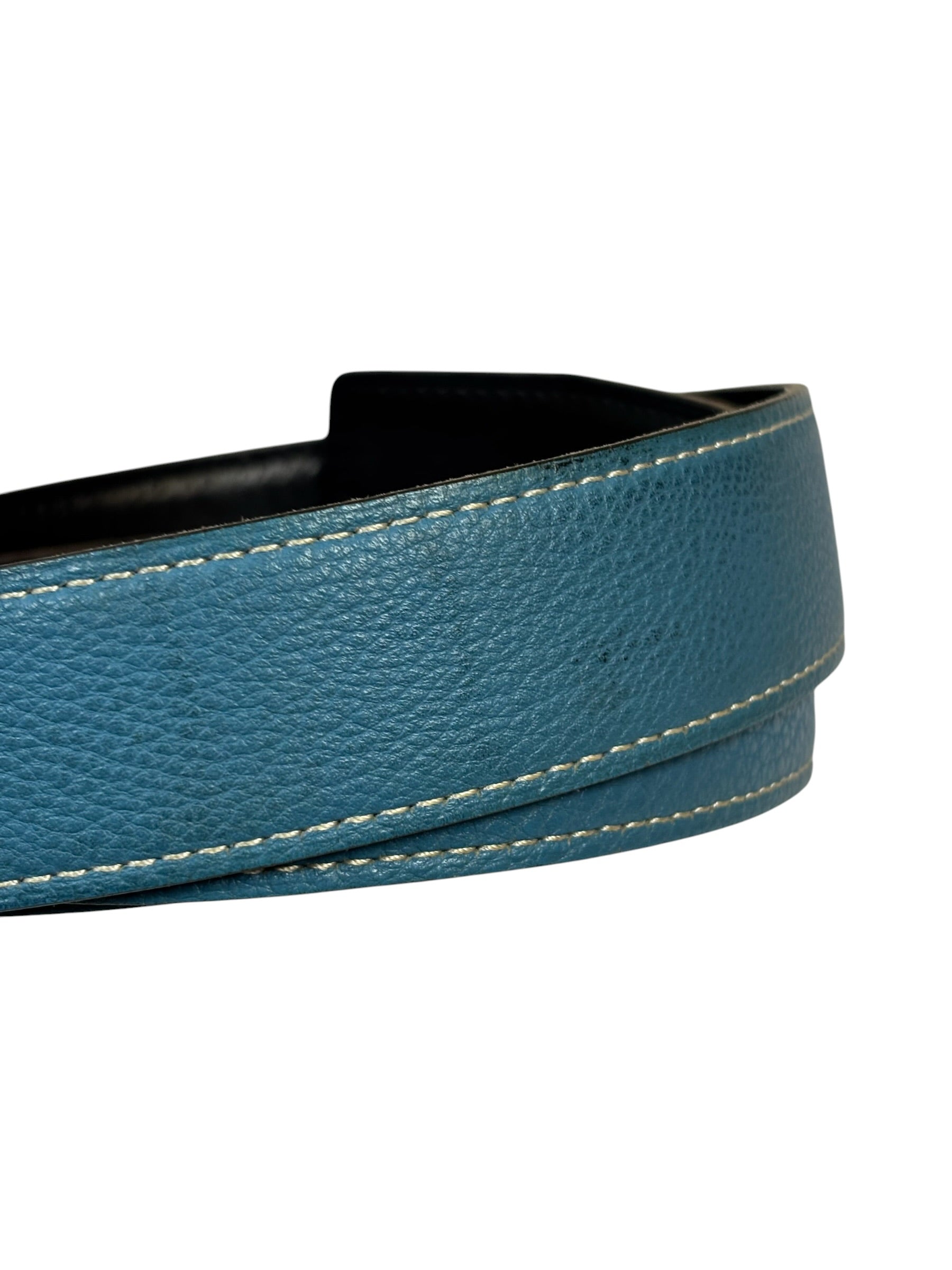 Hermes Blue/Black Leather Reversible H Belt
