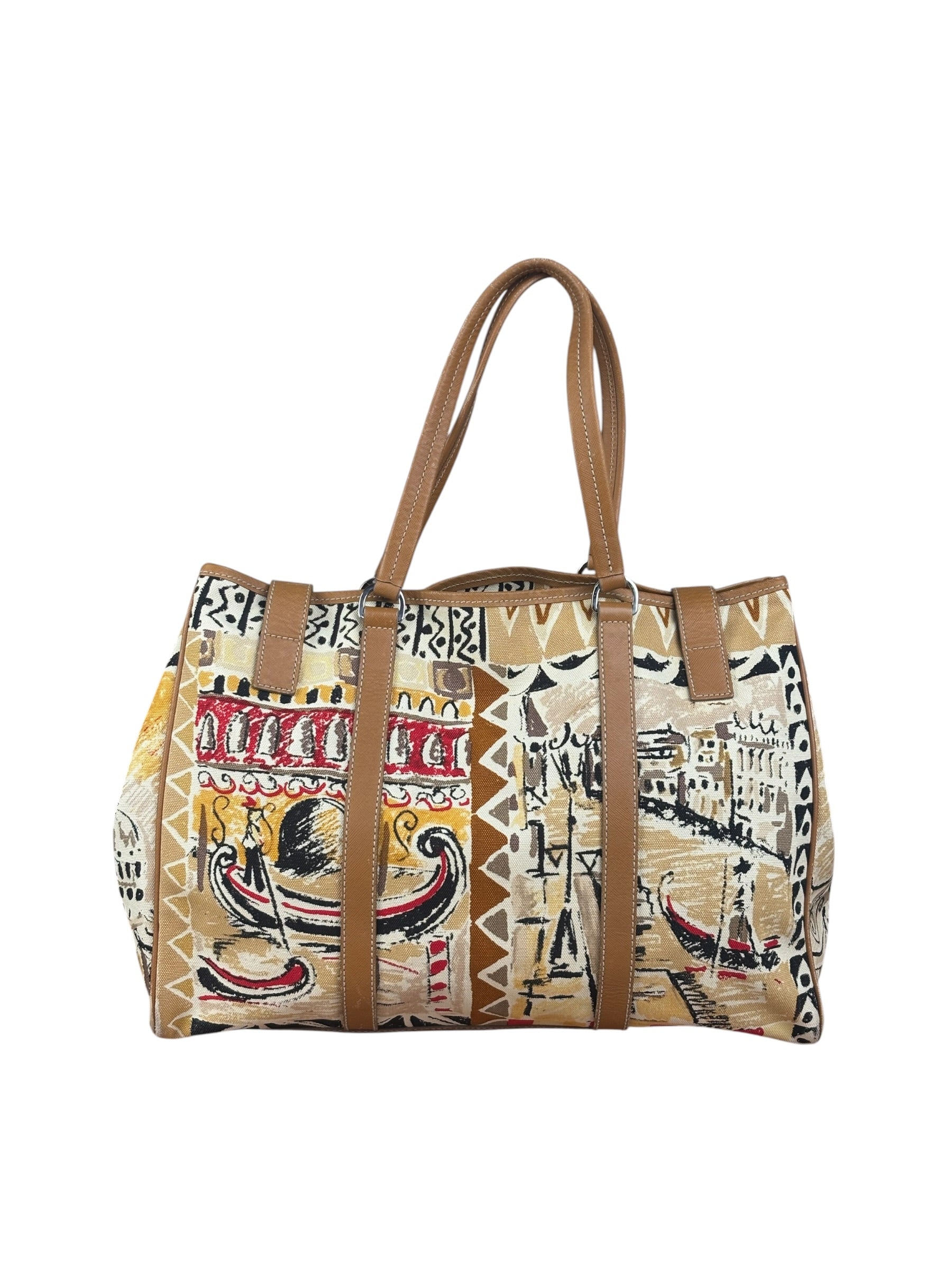 Prada Vintage Limited Edition Venetian Scene Canvas Tote Bag
