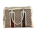 Gucci Leather Trim Monogram Canvas Web Stripe Tote Bag