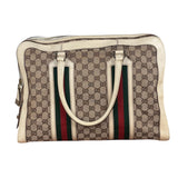Gucci Leather Trim Monogram Canvas Web Stripe Tote Bag
