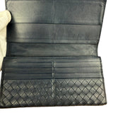Bottega Veneta Navy Blue Intrecciato Long Wallet