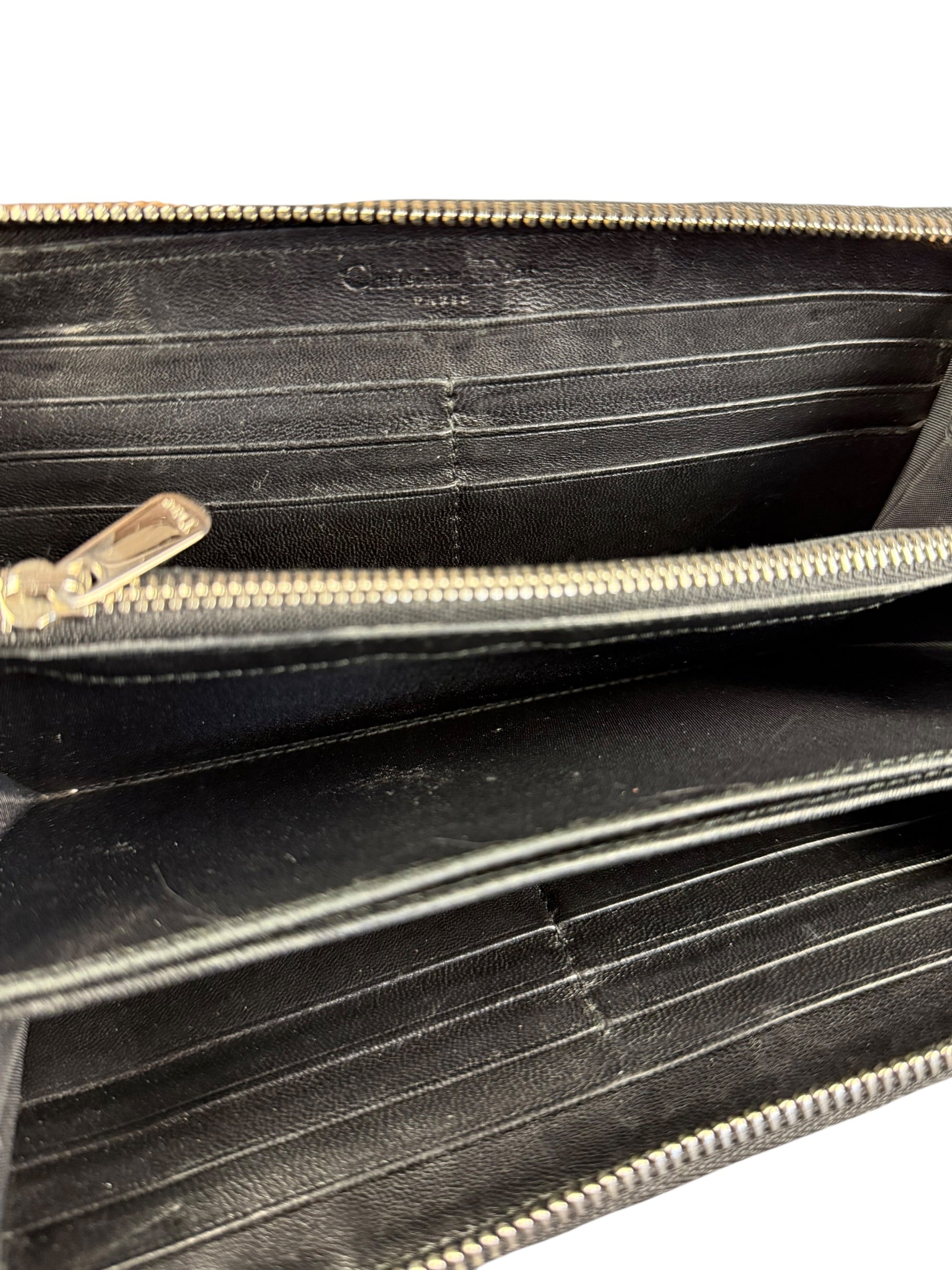 Christian Dior Vintage Black Quilted Leather Zippy Wallet