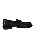 Gucci Black Leather Plaque Loafers