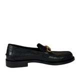 Gucci Black Leather Plaque Loafers