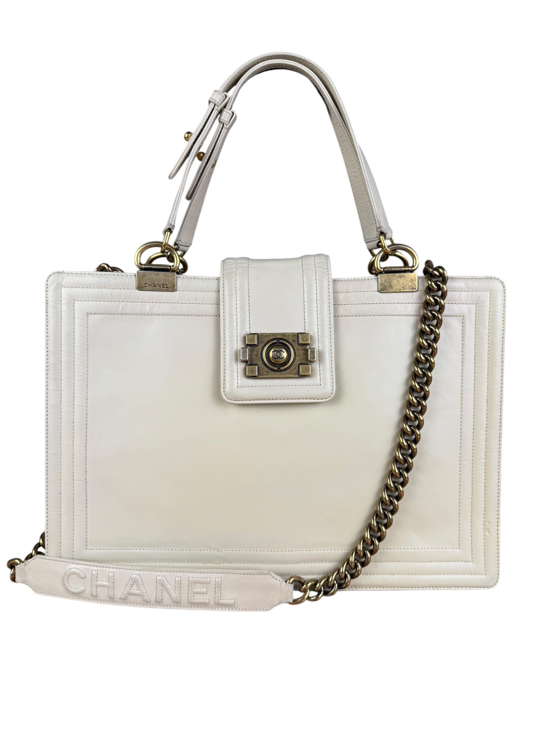 Chanel Ivory Leather Large Jetsetter Boy 2Way Handbag 2011