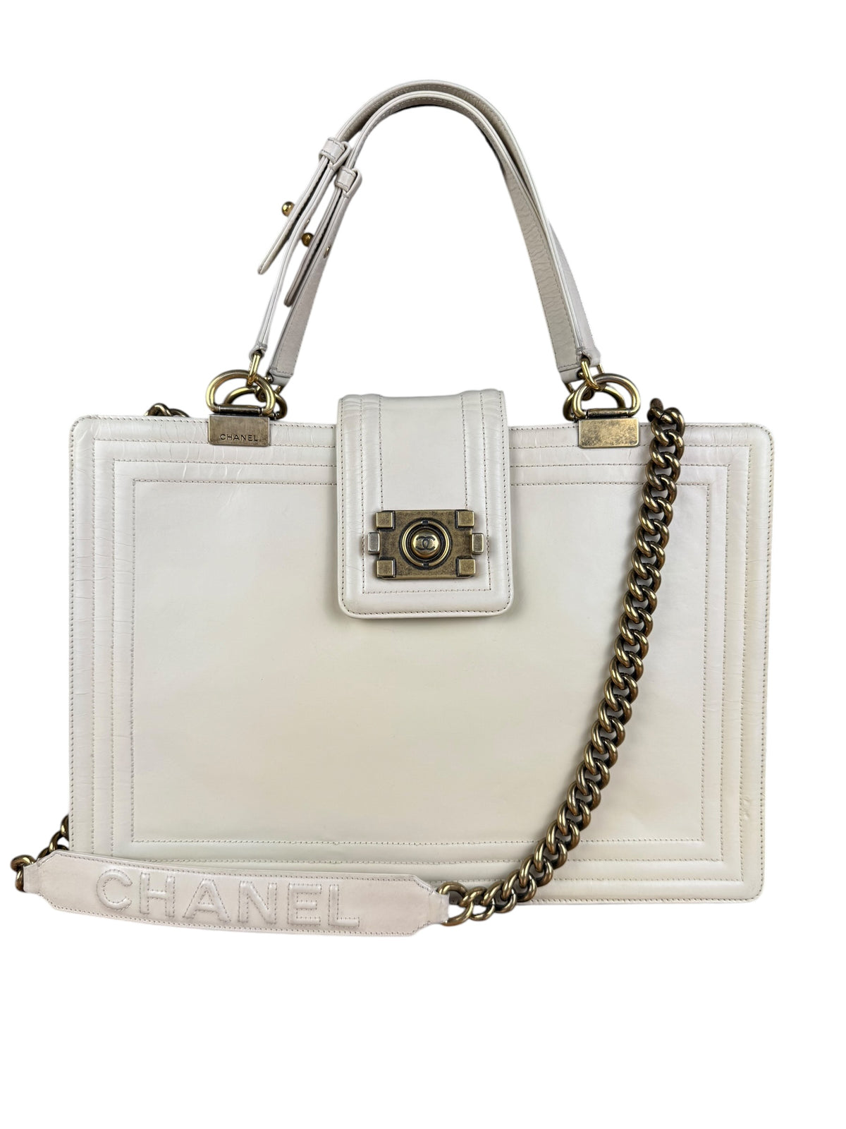 Chanel Ivory Leather Large Jetsetter Boy 2Way Handbag 2011
