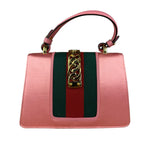 Gucci Sylvie Pink Mini Satin Embellished 2Way Handbag