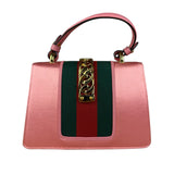 Gucci Sylvie Pink Mini Satin Embellished 2Way Handbag