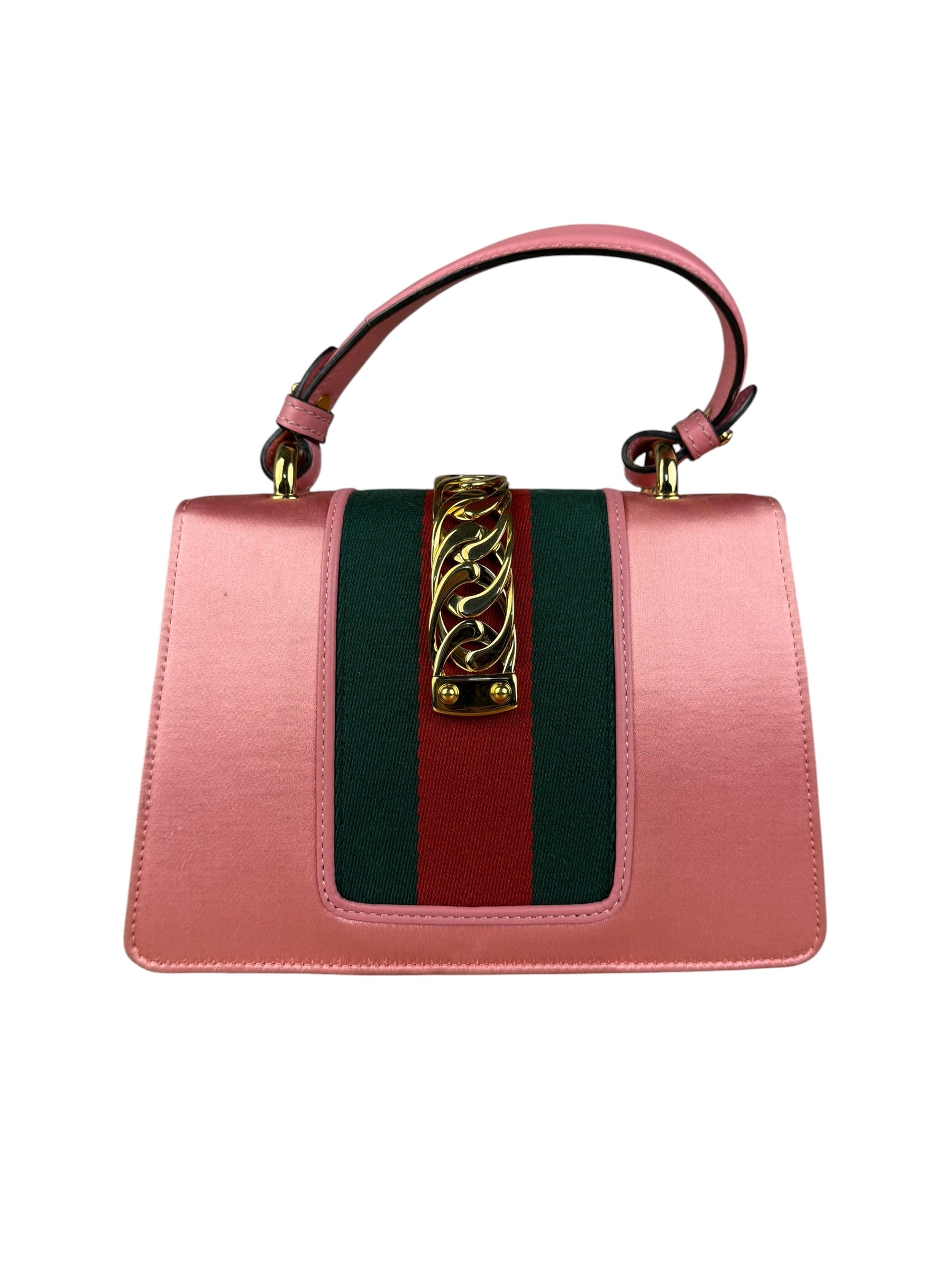 Gucci Sylvie Pink Mini Satin Embellished 2Way Handbag