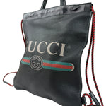 Gucci Black Leather Drawstring Backpack