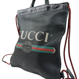 Gucci Black Leather Drawstring Backpack