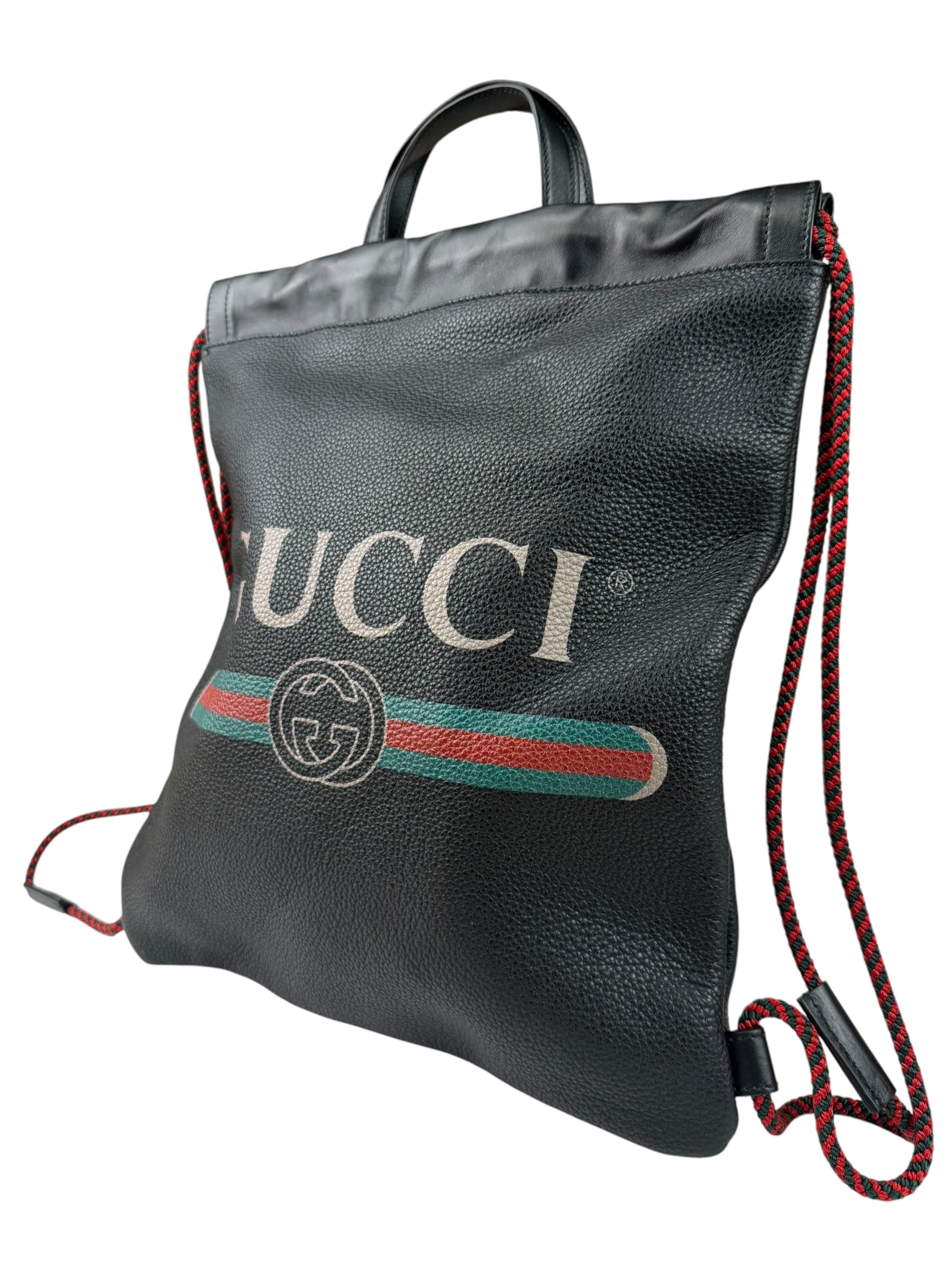 Gucci Black Leather Drawstring Backpack