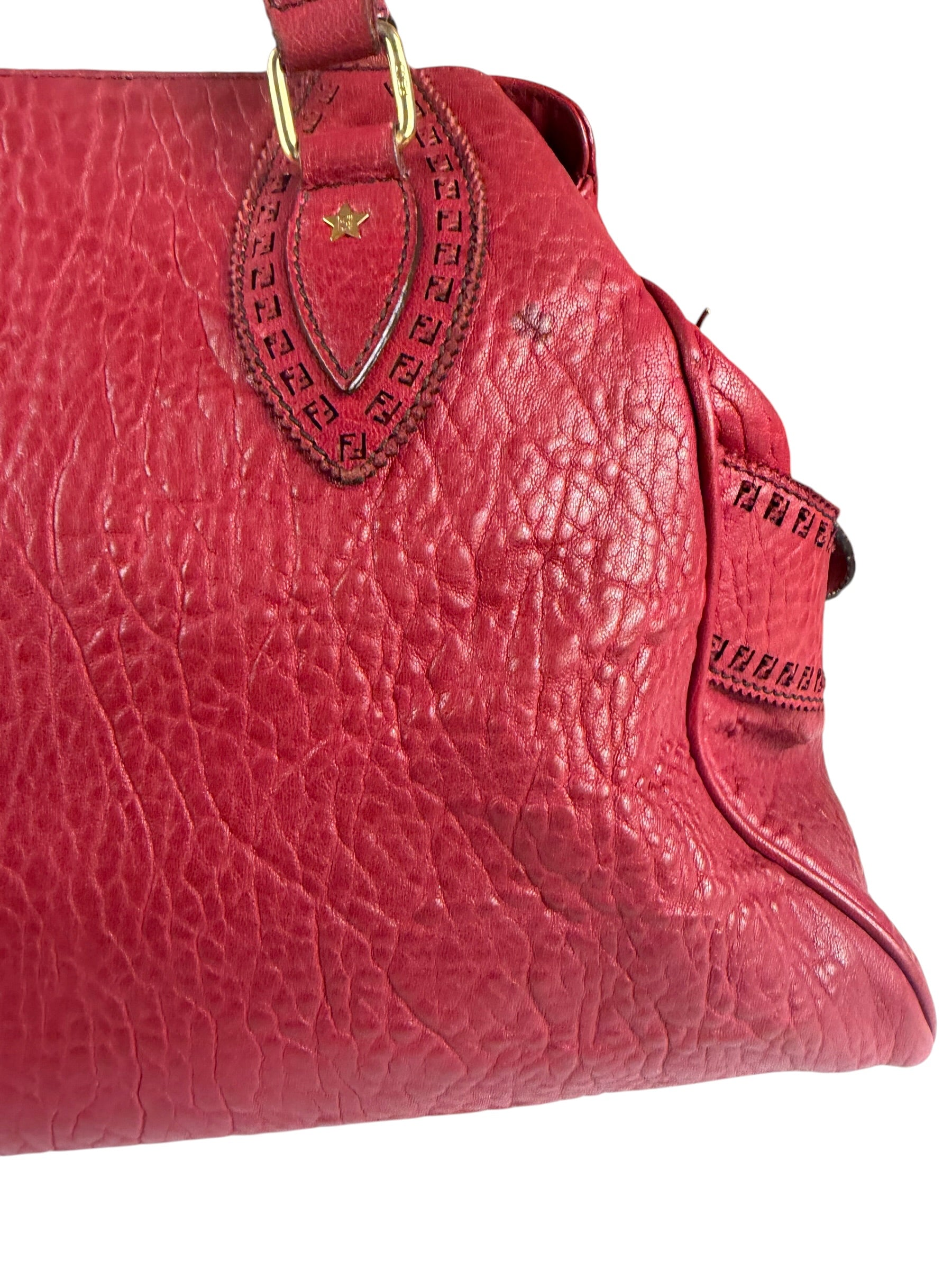 Fendi Red Grained Leather Etniko Shoulder Bag